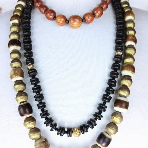 Chunky wood bead boho necklace set - Picture 2 of 3